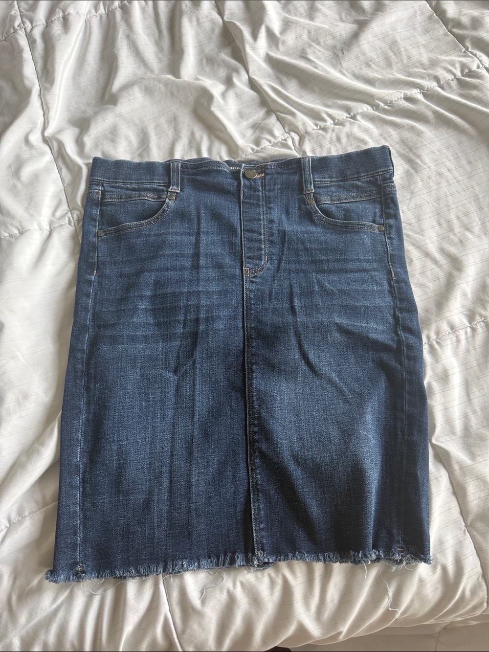 Pre-Loved Liverpool Dark Wash Denim Pencil Skirt with Raw Hem